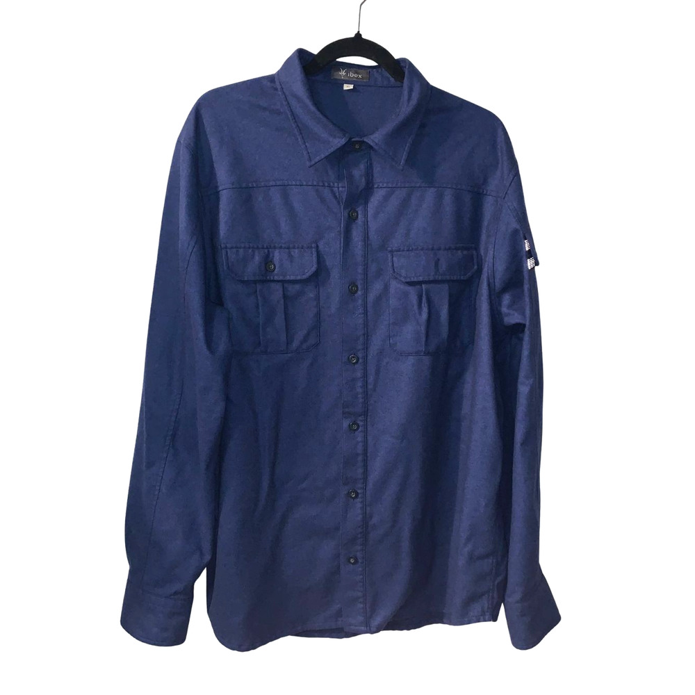 Ibex Mens Wool Blend Gorpcore Button Up Shirt Size XL Blue Casual Pockets Hiking